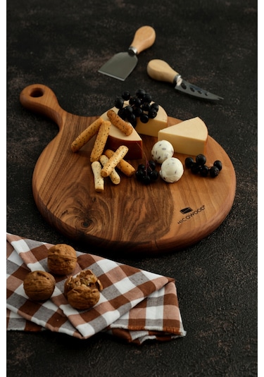 Doğal Ceviz Yuvarlak Sunum-Kesme Tahtası-Lazerle İsim/Söz Yazılır