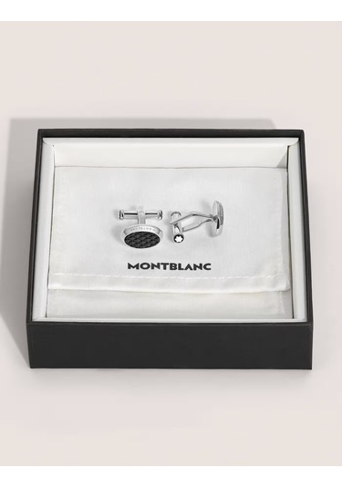 Montblanc Meisterstück Geometrik Siyah Lake Kakmalı Oval Kol Düğm