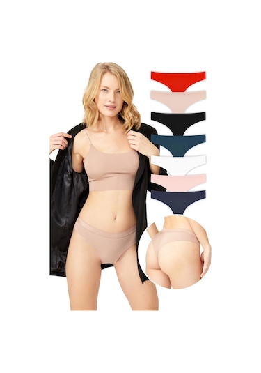 Basic Lazer Kesim File Lastikli Brezilya Külot 7'li Paket Renkli-6 Çok Renkli