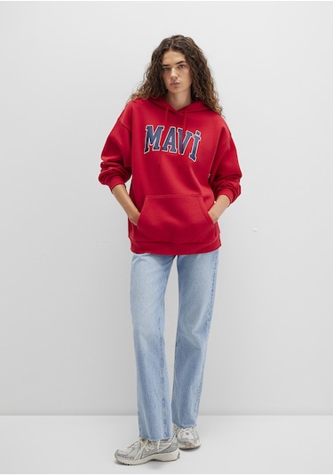 Mavi - Mavi Logo Baskılı Kırmızı Kapüşonlu Sweatshirt 1600361-820