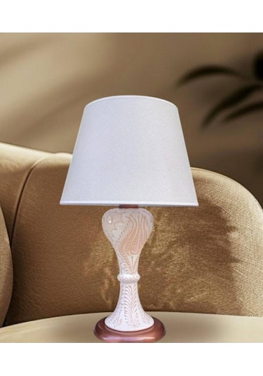 Gordion Abajur Bakır Kaplamalı Krem Çini Krem Şapka Beyaz