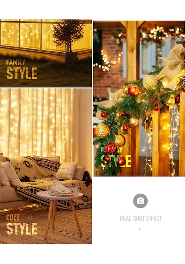 Trendpoint 3x3 Metre Perde Led Animasyonlu 12 Saçaklı 300 Ledli Fişli Eklenebilir 8 Fonksiyonlu