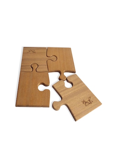 Puzzle Mat Bardak Altı Ve Kupa Set Ahşap