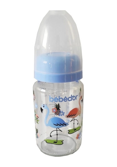 Bebedor Desenli Silikon Emzikli Yavaş Akış Mavi125 Ml Kod: 30302  Cam Biberon