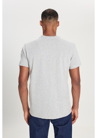 Ac&Co / Altınyıldız Classics Slim Fit Dar Kesim V Yaka Pamuklu Erkek Tişört Gri Melanj