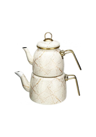 Nishev.com Evini Sev Elite Class Kırık Mermer Desenli Çaydanlık Beyaz