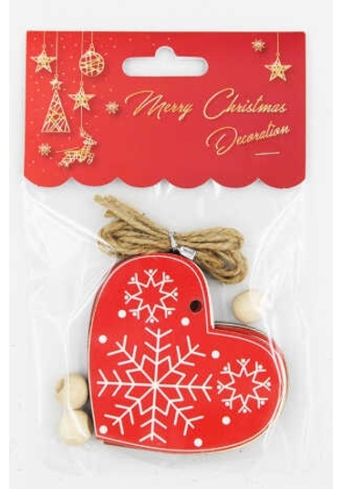 Yılbaşı Ahşap Çam Ağacı Süsü Kalp Model Kırmızı 3 Lü