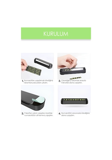 Araç İçi Park Telefon Numarası Fosforlu Oto Numaratör Plaka Kartı Gece Görünür