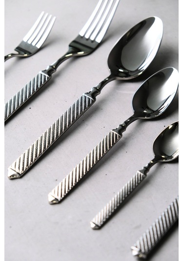 Lugga Linda Sade Çatal Kaşık Bıçak Takımı 12 Kişilik 84 Parça Gri