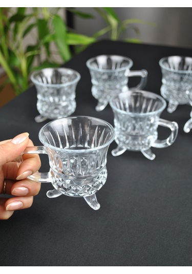 Ayaklı Cam Kulplu Çay Bardağı Ve Türk Kahvesi Fincanı Espresso Ba