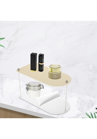 Suntek Katmanlı Vanity Organizatör Tepsi Yatak Mutfak Dresser Baharat Rafı 2 Katmanlı Beyaz