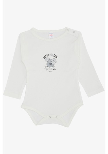 Breeze Erkek Bebek Çıtçıtlı Zıbın Body Sevimli Köpekçik Baskılı 9 Ay-3 Yaş, Ekru-ekru Ekru