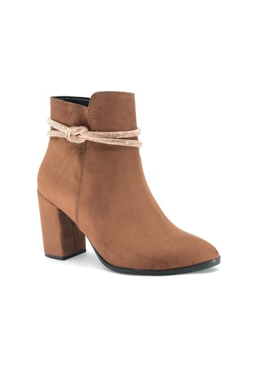 Feles Bilek Düğüm Taş Dekolteli Klasik Kadın Bot Taba