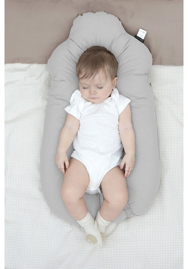 Mordesign Moresleep 2'si 1 Arada Bebek Sarılma Ve Şekillendirme Yastığı, Düz Kafa Yastığı,pamuklu,uyku Yastığı Gri Zg10194-2