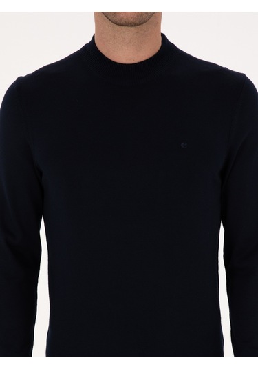 Cacharel Lacivert Slim Fit Yün Karışımlı Çeyrek Balıkçı Basic Triko Kazak