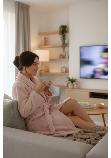 Lumor Şal Yaka Wellsoft Peluş Yumuşak Sabahlık Pudra Pudra