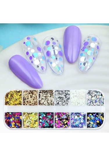 Holografik Yuvarlak Tırnak Süsleme Folyo Pulları Mix Nail Art