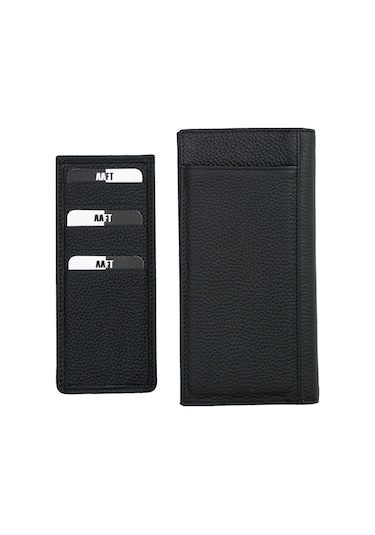 Mft Leather Hakiki Deri Kartlıklı Unisex Cüzdan Lilyum 7286 Flother Mat Siyah