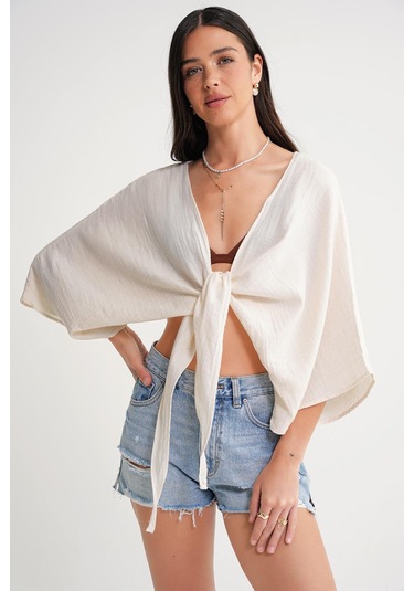 4723 Kadın Önü Bağlamalı Bolero Bluz Naturel Naturel