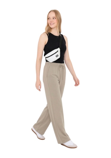 Thıff Gymwear Kadın Modal Kumaş Bağcıklı Eşofman Altı Bej