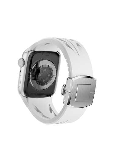 Apple Uyumlu  Watch 7 45mm Krd-127 Metal Tokalı Silikon Kordon-siyah