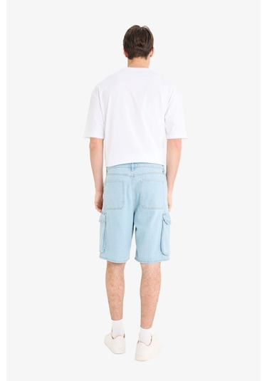 Defacto %100 Pamuk Kargo Fit Jean Bermuda Şort E1381ax25smnm39 Mavi