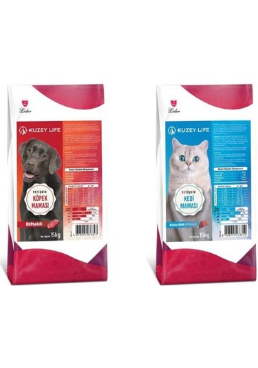 Kuzeylife Biftekli Yetişkin Köpek Maması + Kuzu Etli ve Pirinçli Kedi Maması 15 KG