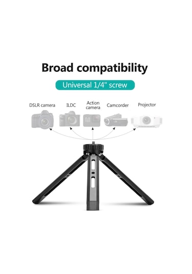 Mini Metal Tripod Alüminyum Alaşımlı Masaüstü Standı Tripod 1/4 İnç Vida İle Dslr Ildc Kamera Video Kamera Projektör İçin Siyah