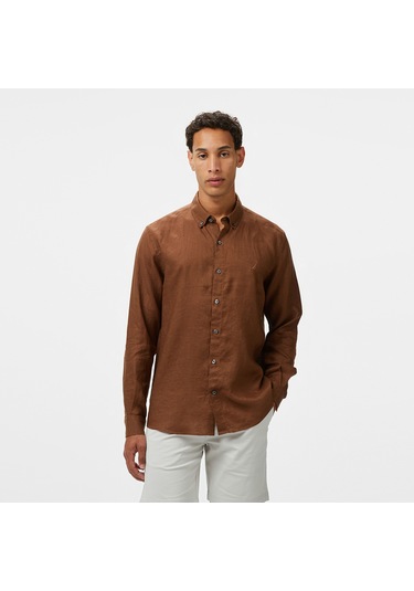 Nautica Erkek Kahverengi Classic Fit Gömlek Düz W55101t Kahverengi