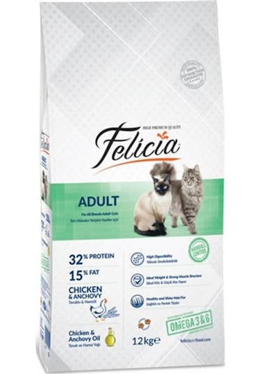 Felicia Yetişkin Tavuklu-Hamsili Kedi Maması 12 KG