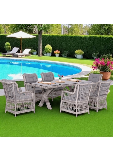 Lavida Bahçe Masa Takımı Rattan Balkon Masa Seti 100x180