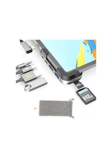 Xindoker İpad Uyumlu Pro Usb-c Hub: 4k Hdmı, 100w Şarj, 3.5mm Kulaklık, Sd Kart Okuyucu - Gri
