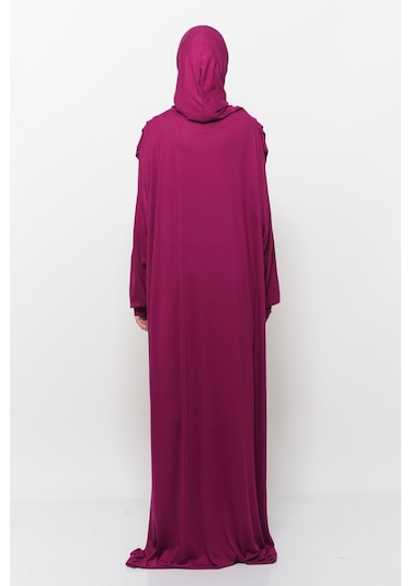 Pratik Tek Parça Pamuklu Yarasa Kollu Tak Çıkar Başörtülü Tesettür Namaz Elbisesi Koyu Fuşya Çok Renkli