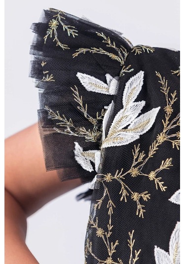 Kız Çocuk Elbise Tütü Etek Nakışlı Siyah Beyaz