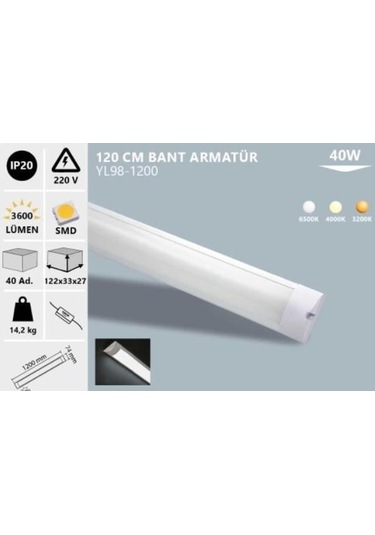 Noas 40w Günışığı 120cm Bant Armatür Noas Yl98-1201 Gün Işığı