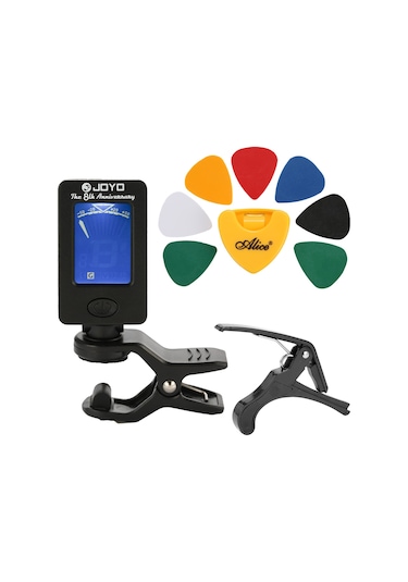 Vkemall Profesyonel Gitar Aksesuar Seti: Akortör, Kapodaster, Plektrum Tutucu Ve 7 Adet Plektrum