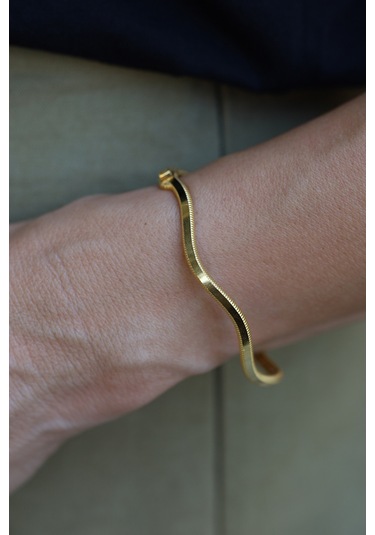 14 Ayar Altın Cimarlı Su Dalgası Ajda Kelepçe Sarı Altın