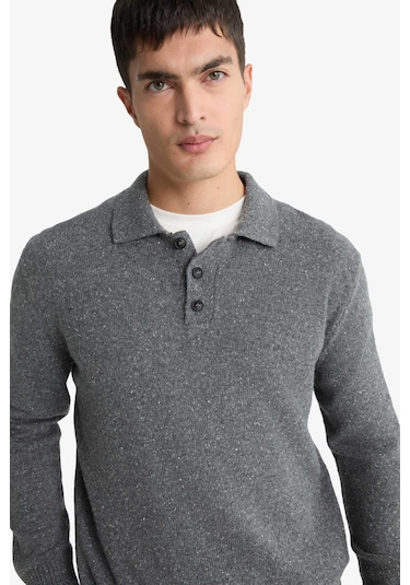 Defacto Standart Fit Polo Yaka Triko Kazak F7230ax25wngr311 Gri Defacto Standart Fit Polo Yaka Triko Kazak F7230ax25wngr311 Gri