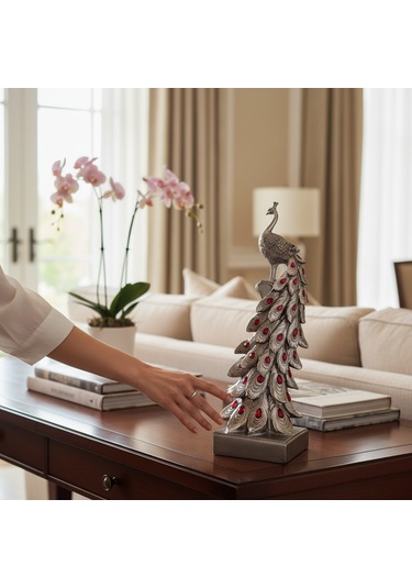 Frefly Store Gümüş Kristal Kuyruklu Tavuskuşu 50 Cm 0