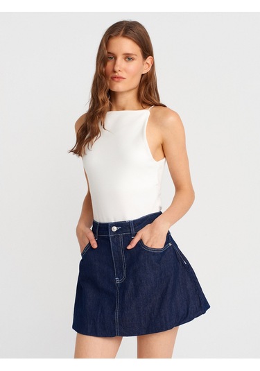 Dilvin 21020 Halter Yaka Top-ekru Ekru