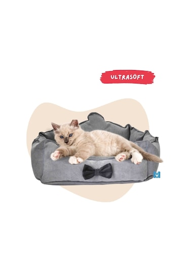 Mavi Vitrin Fiyonklu Sevimli Tasarım Kedi Köpek Yatağı 40 x 40 CM