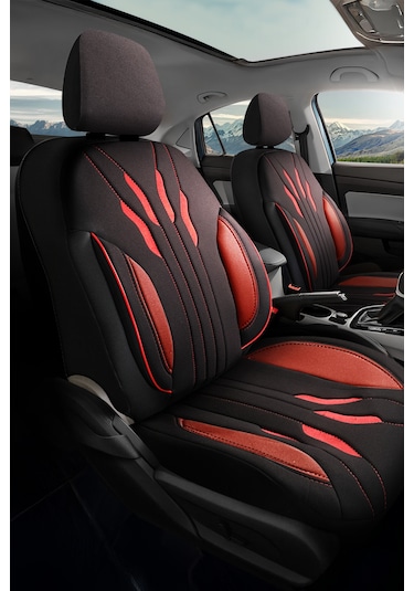 Siyah - Kırmızı Garni Buttı Talos Serisi Premium Oto Koltuk Kılıfı Ortopedik Destekli, Ön Arka Tam Set, Aırbag Uyumlu