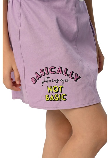 Kız Çocuk Basically Yazılı Crop Tişört Etek Takımı