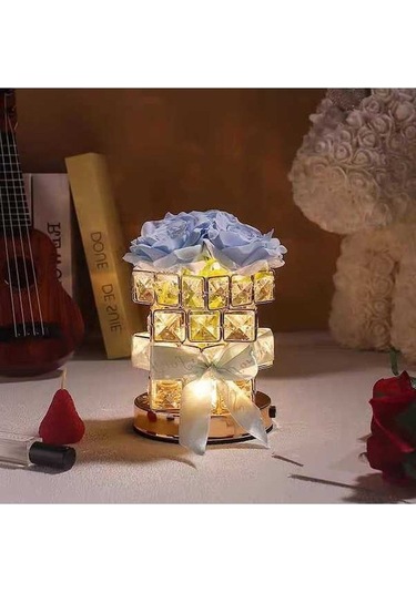Pazly Rose Rubik Küp Atmosfer Masa Lambası - Anne Günü Hediyesi Açık Mavi Açık Mavi