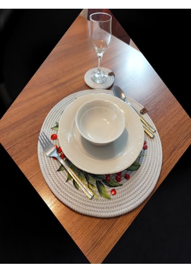 Gri 6 Kişilik 12 Parça Amerikan Servis, Hasır Supla Takımı, Tabak Gri