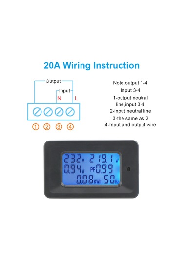 Samdoo 20a Dijital Enerji Ölçer - Voltaj, Akım, Güç Ve Frekans Göstergeli Kompakt Multimetre