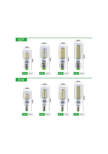 Led Mısır Lambası E27 E14 Led Ampul Smd5730 220v 24 36 56 72led Avize Mum Ev Dekorasyon Için Led Işık Ampul E14 Günışığı E14 220v 36leds
