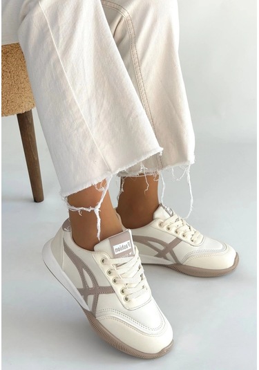 Zlay Bej Cilt Vizon Detaylı Bağcıklı Spor Ayakkabı Diğer