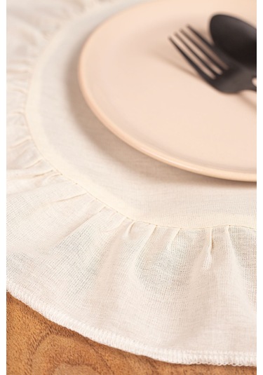 Keten 6'lı Fırfırlı Yuvarlak Amerikan Servisi 40 Cm - Ztasy Ekru