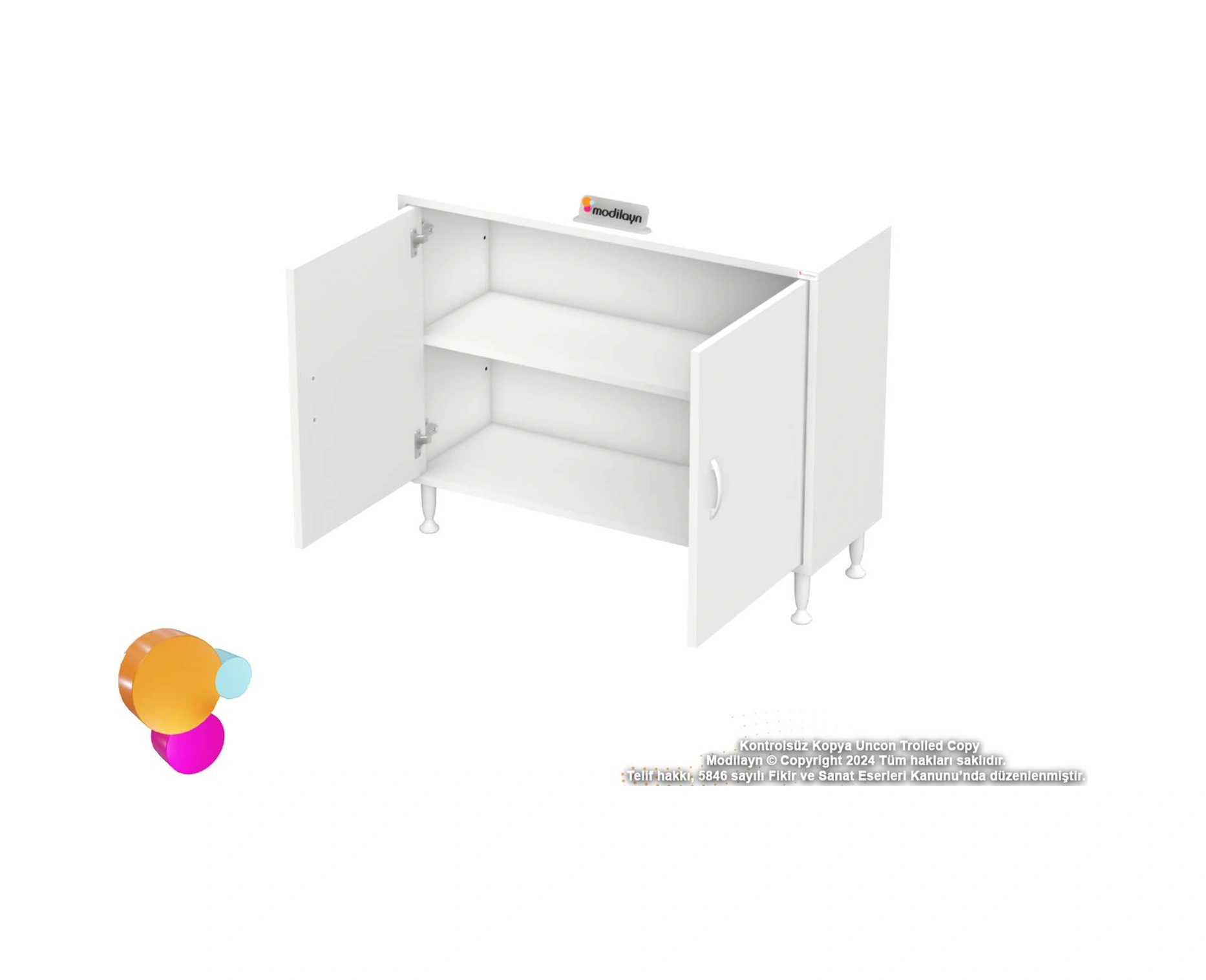 Efil Dolap Dar Alanlar İçin Çok Amaçlı Dolap 2 Kapaklı 2 Göz Raf Dolap 100x75x32,5 Cm Beyaz